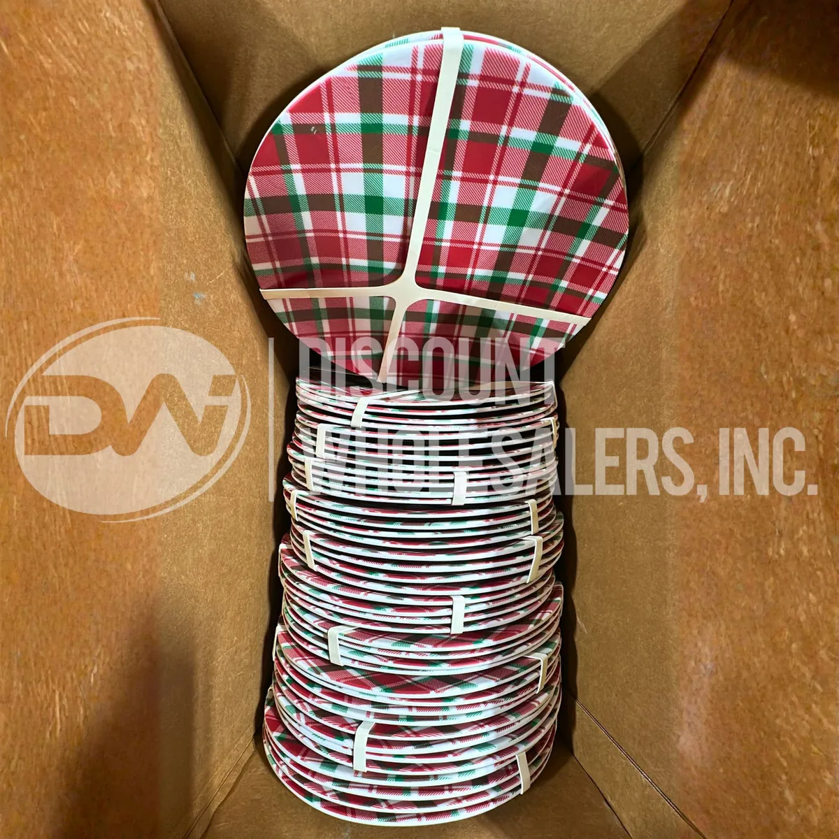 Red & Green Plaid Christmas Plates — 100 pcs